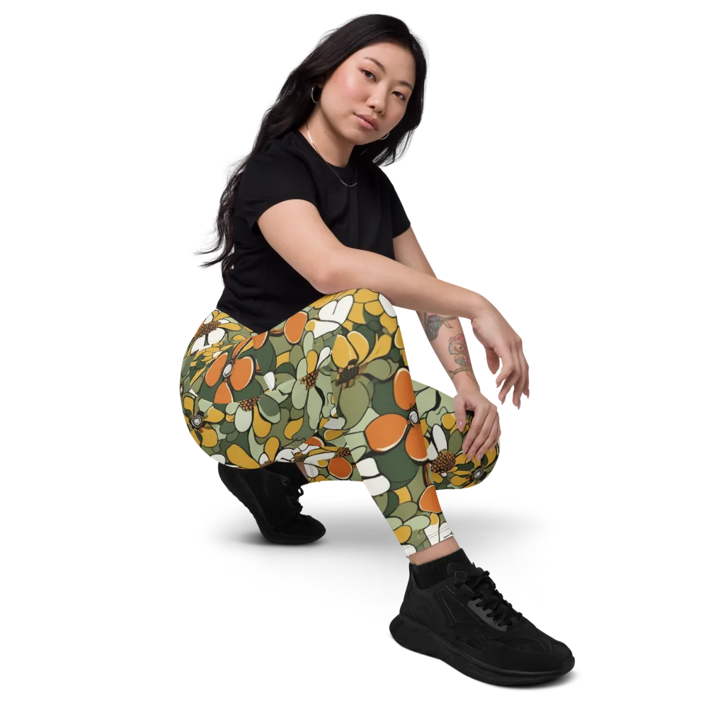 Marigold Menagerie on Leggings with Pockets — Right Front