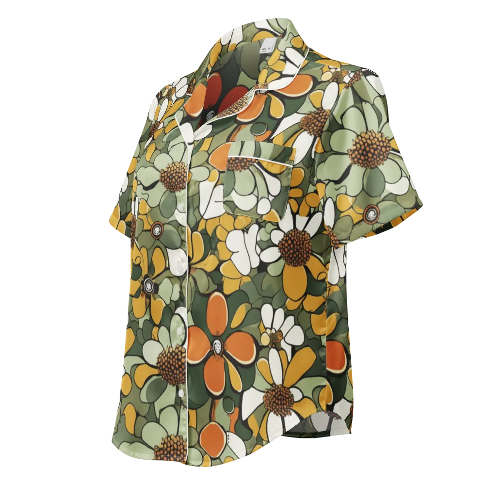 Marigold Menagerie on Women's Short Sleeve Pajama Top — Left Front