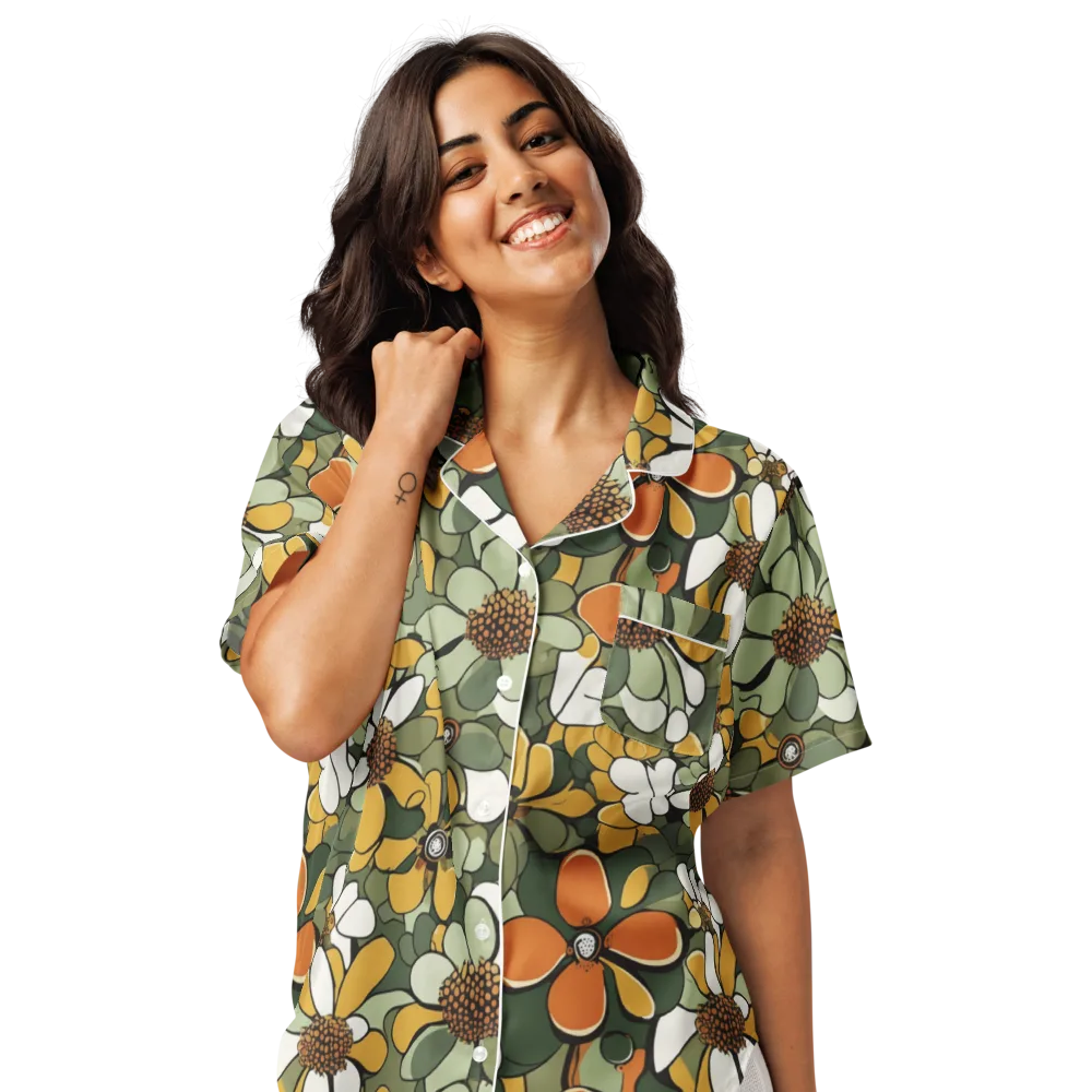 Marigold Menagerie on Women's Short Sleeve Pajama Top — Front