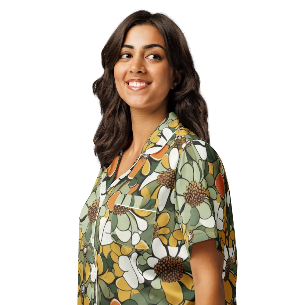 Marigold Menagerie on Women's Short Sleeve Pajama Top — Left Front