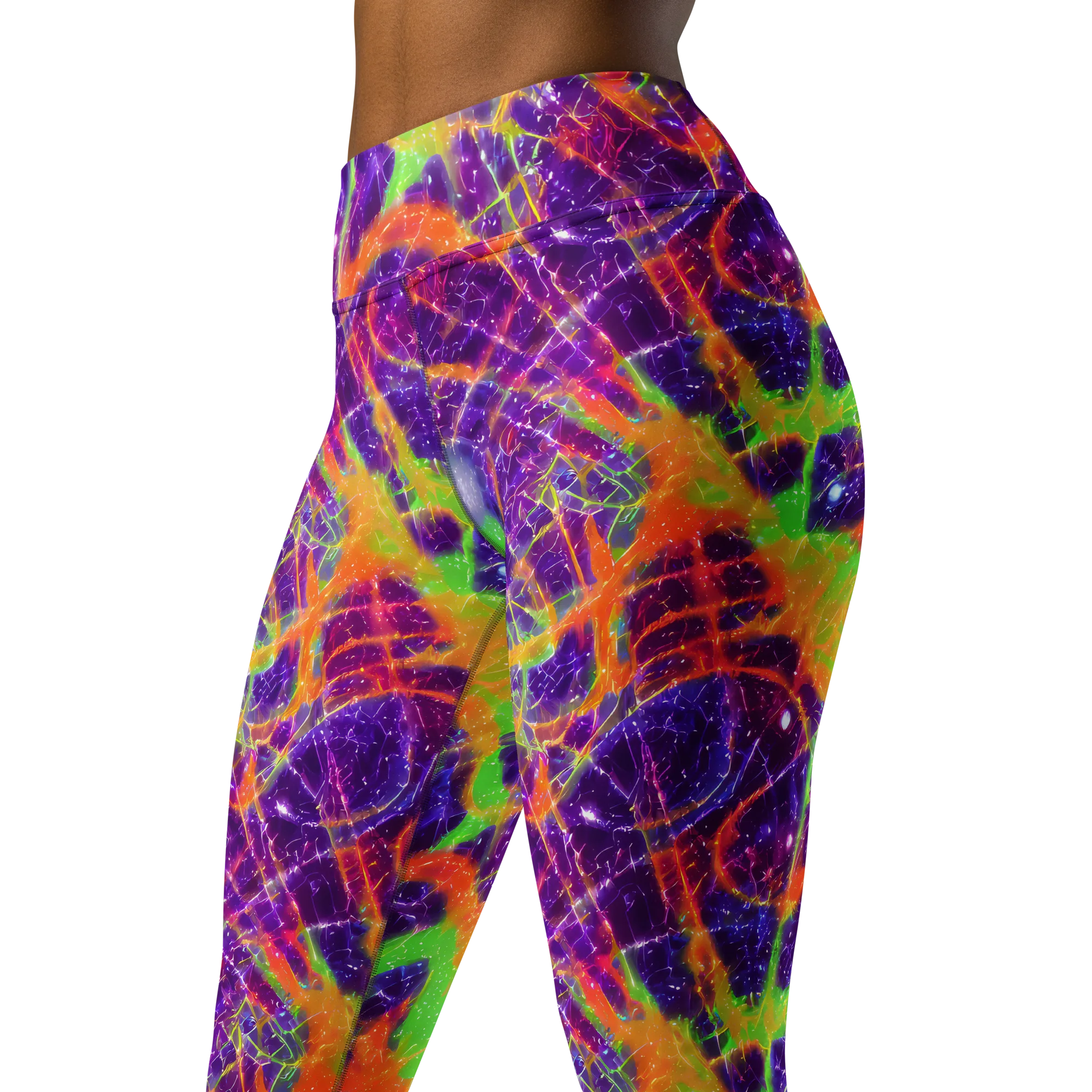 Purple Inferno on Yoga Leggings — Left Front