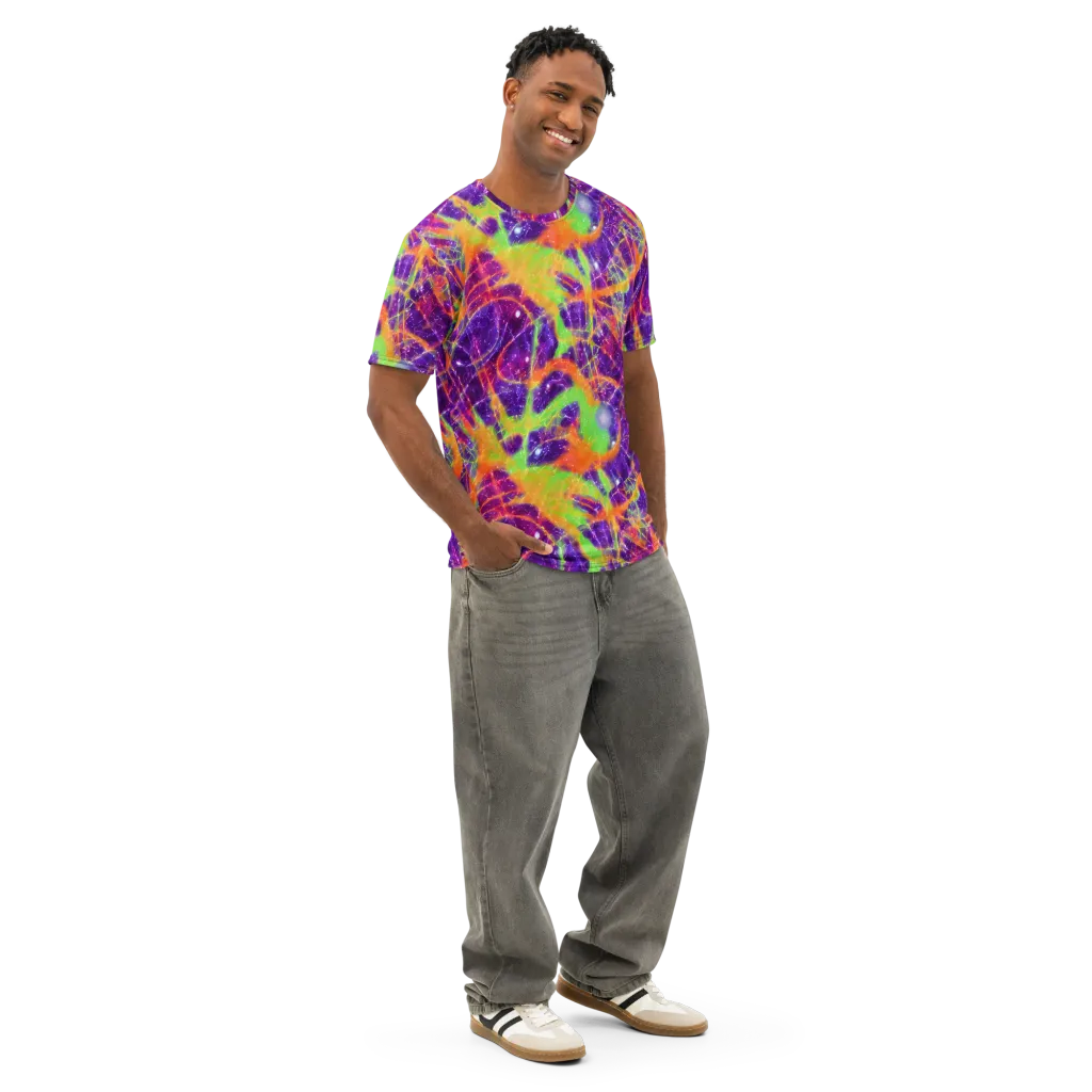 Purple Inferno on Men's Cotton Crew Neck T-Shirt — Right Front