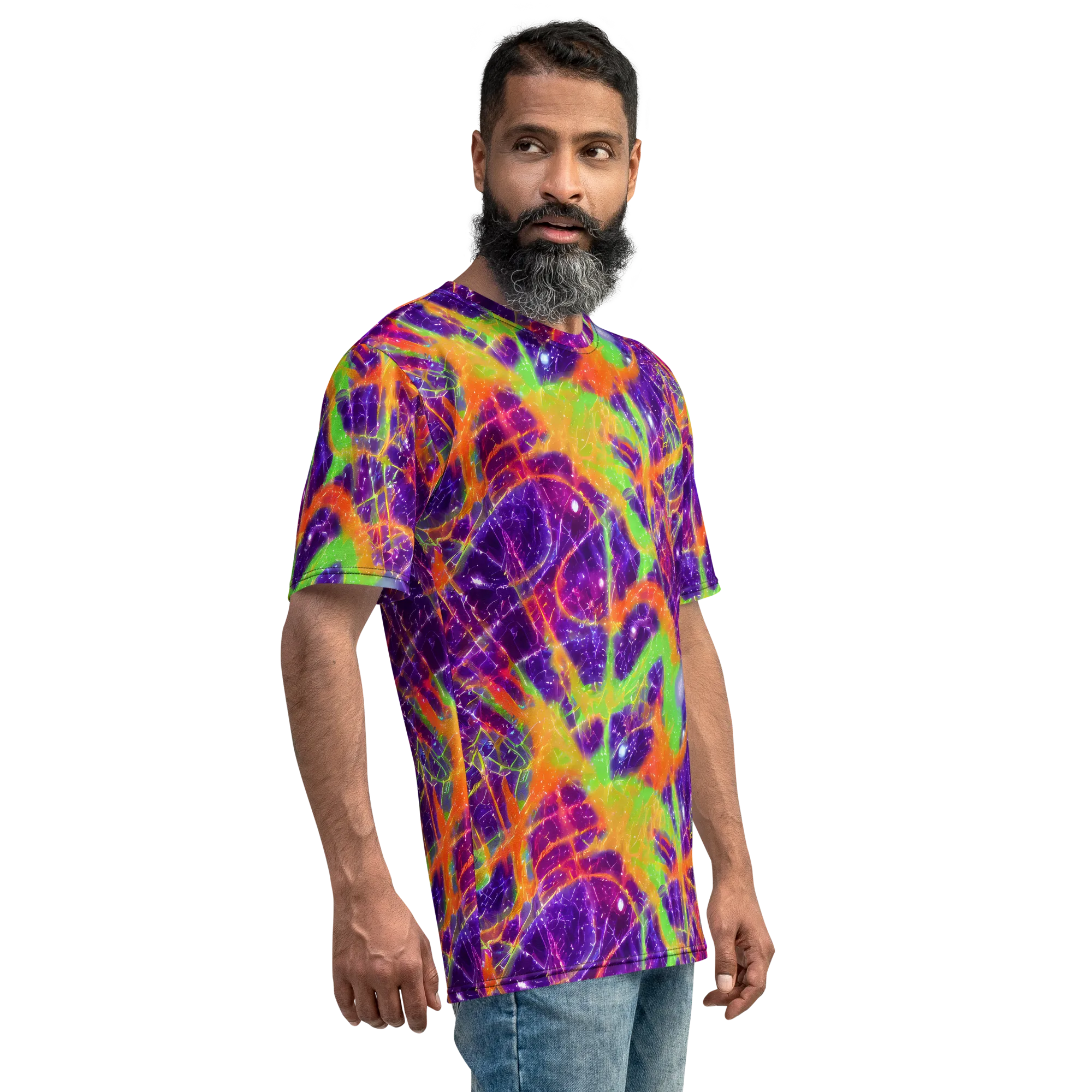 Purple Inferno on Men's Crew Neck T-Shirt — Right