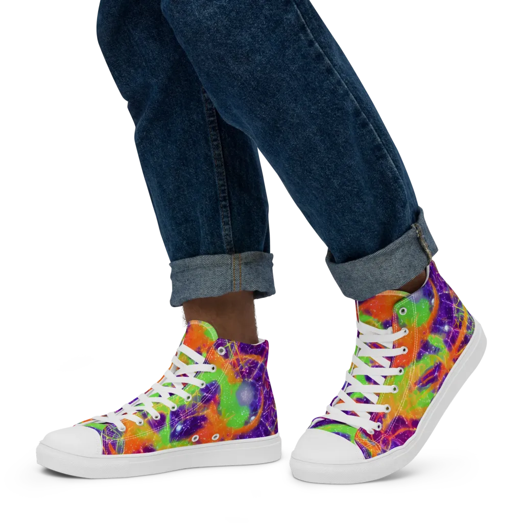 Purple Inferno on Men's High Top Canvas Shoes — Left