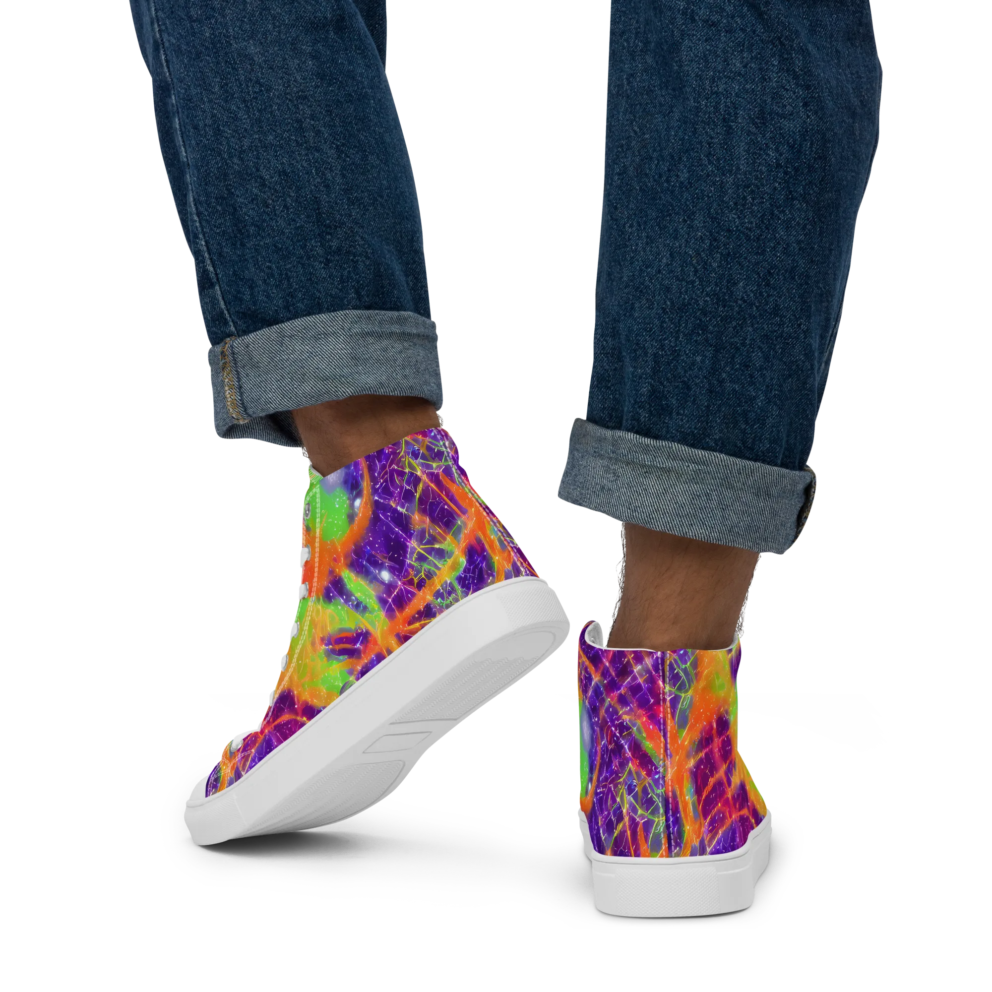 Purple Inferno on Men's High Top Canvas Shoes — Back