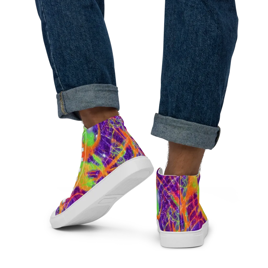 Purple Inferno on Men's High Top Canvas Shoes — Back