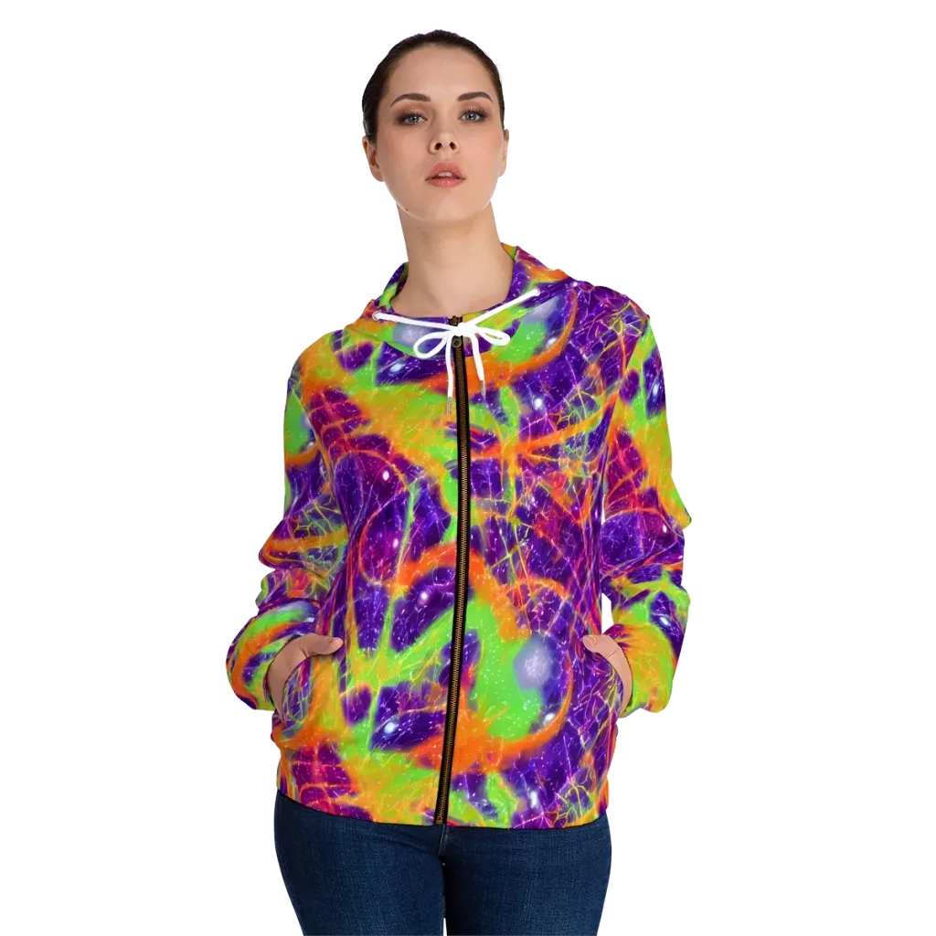Purple Inferno on Women's Full-Zip Hoodie — Front On Person