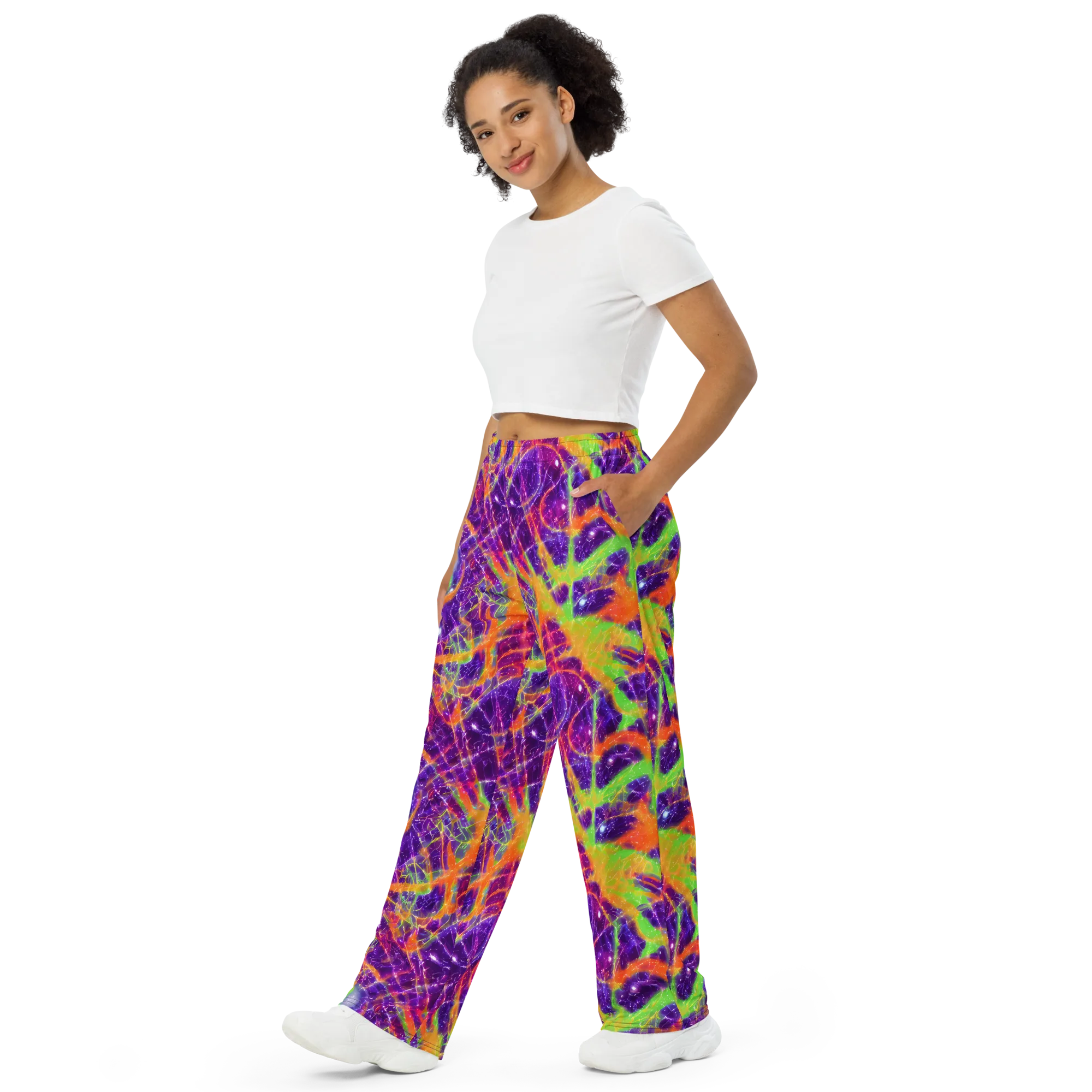 Purple Inferno on Wide-Leg Pants — Left Front
