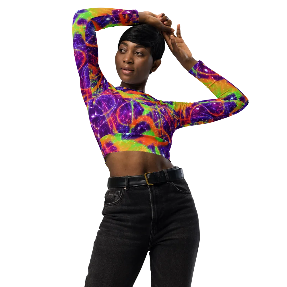 Purple Inferno on Long Sleeve Crop Top — Front