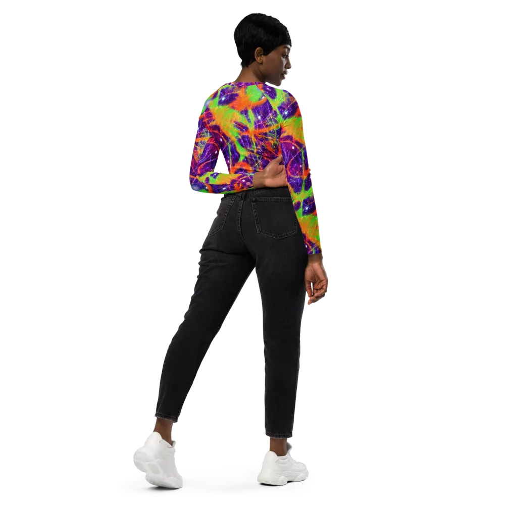 Purple Inferno on Long Sleeve Crop Top — Right Back