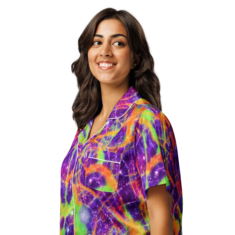 Purple Inferno on Women's Short Sleeve Pajama Top — Left Front