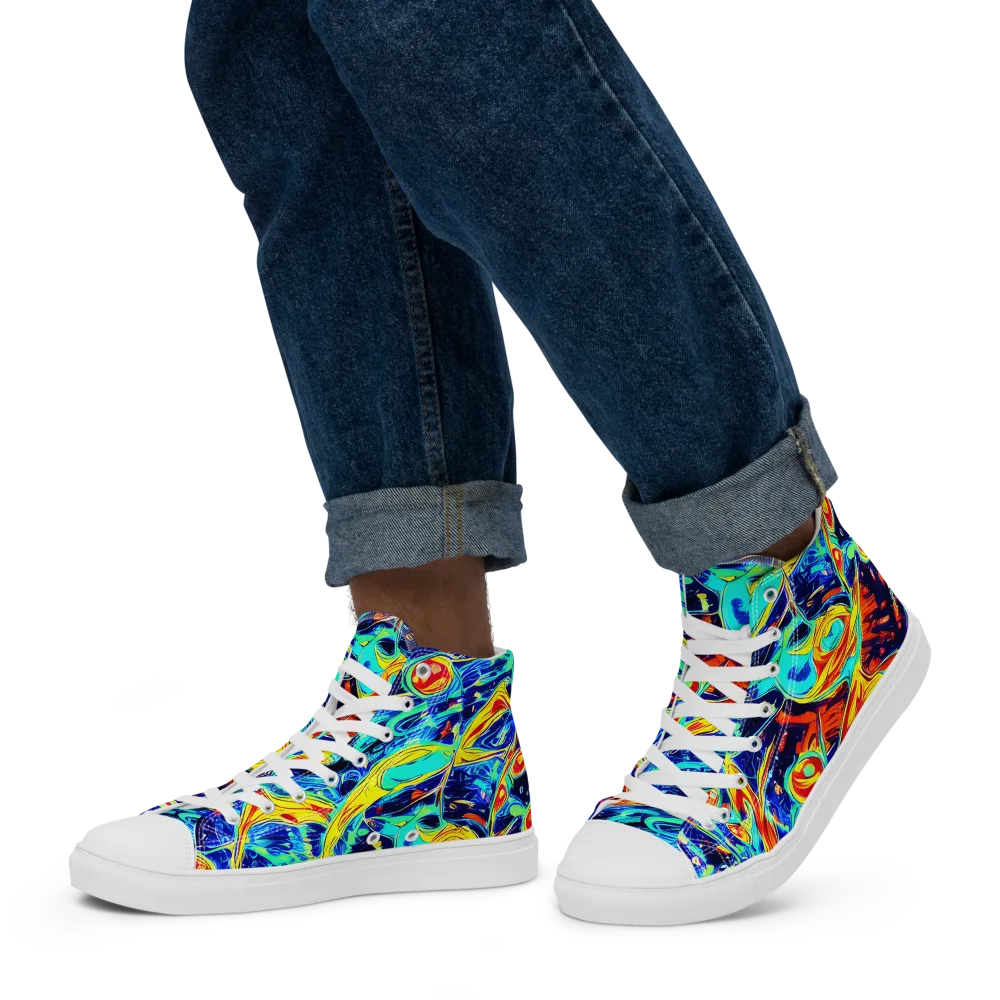 Sonic Tides on Men's High Top Canvas Shoes — Left