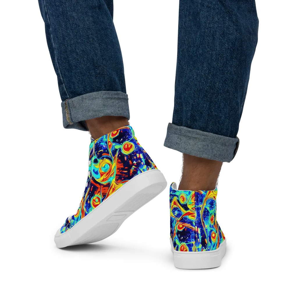 Sonic Tides on Men's High Top Canvas Shoes — Back
