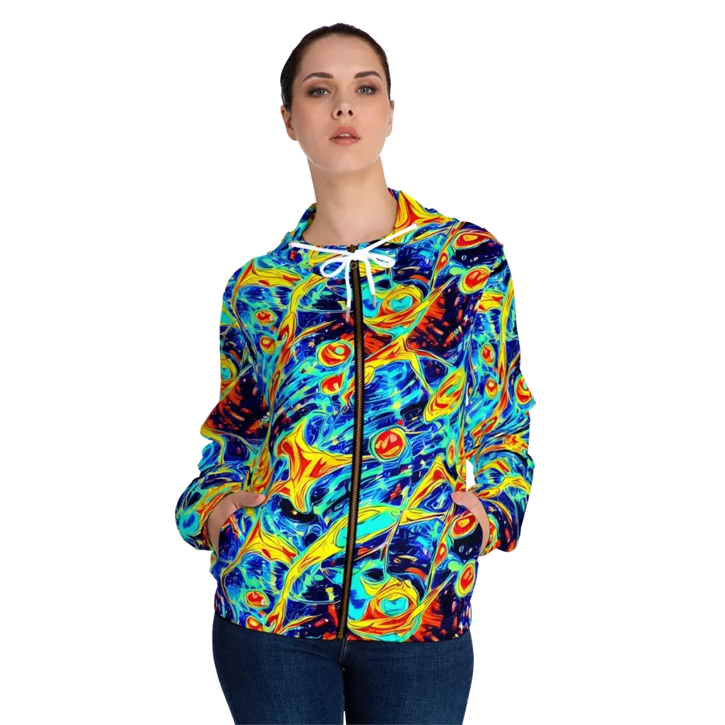 Sonic Tides on Women's Full-Zip Hoodie — Front On Person