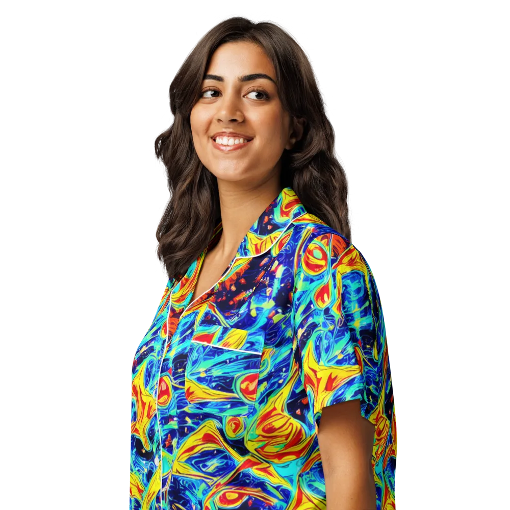 Sonic Tides on Women's Short Sleeve Pajama Top — Left Front