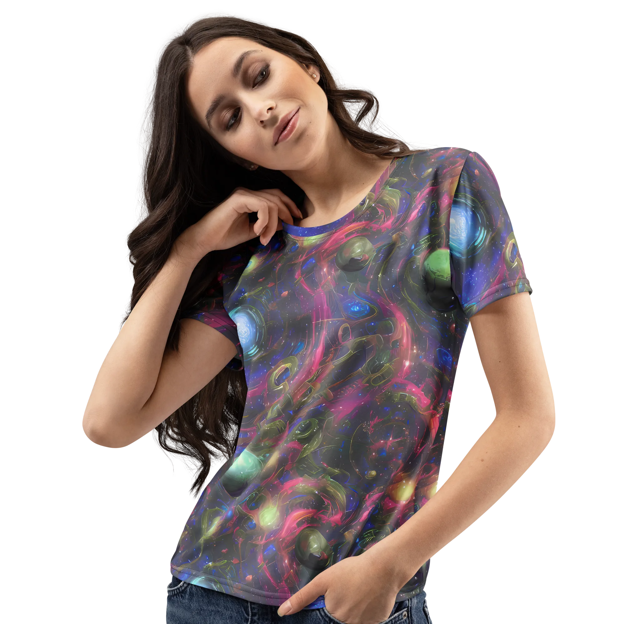 Nebula Mirage on Women's Crew Neck T-Shirt — Left Front