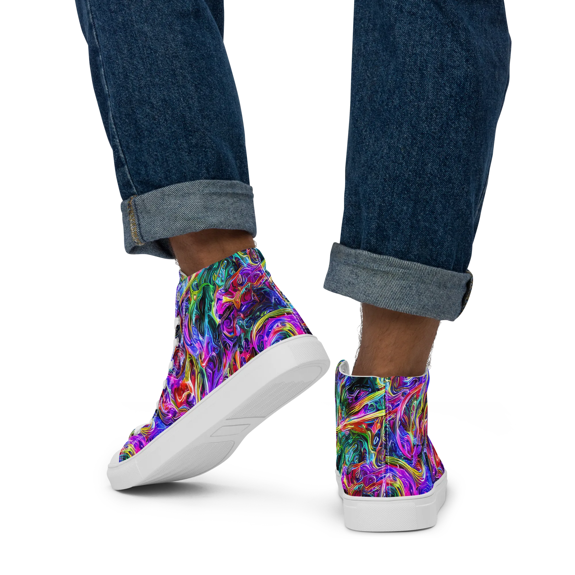 Synthetic Sunset on Men's High Top Canvas Shoes — Back