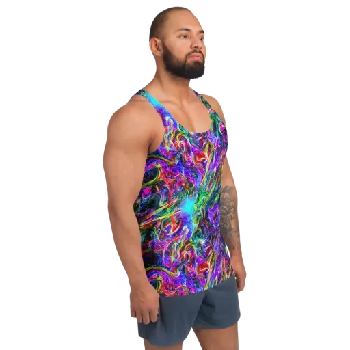 Synthetic Sunset on a Men's Tank Top