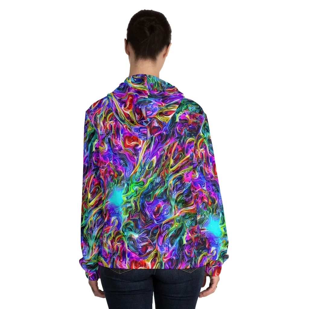 Synthetic Sunset on Women's Full-Zip Hoodie — Back On Person