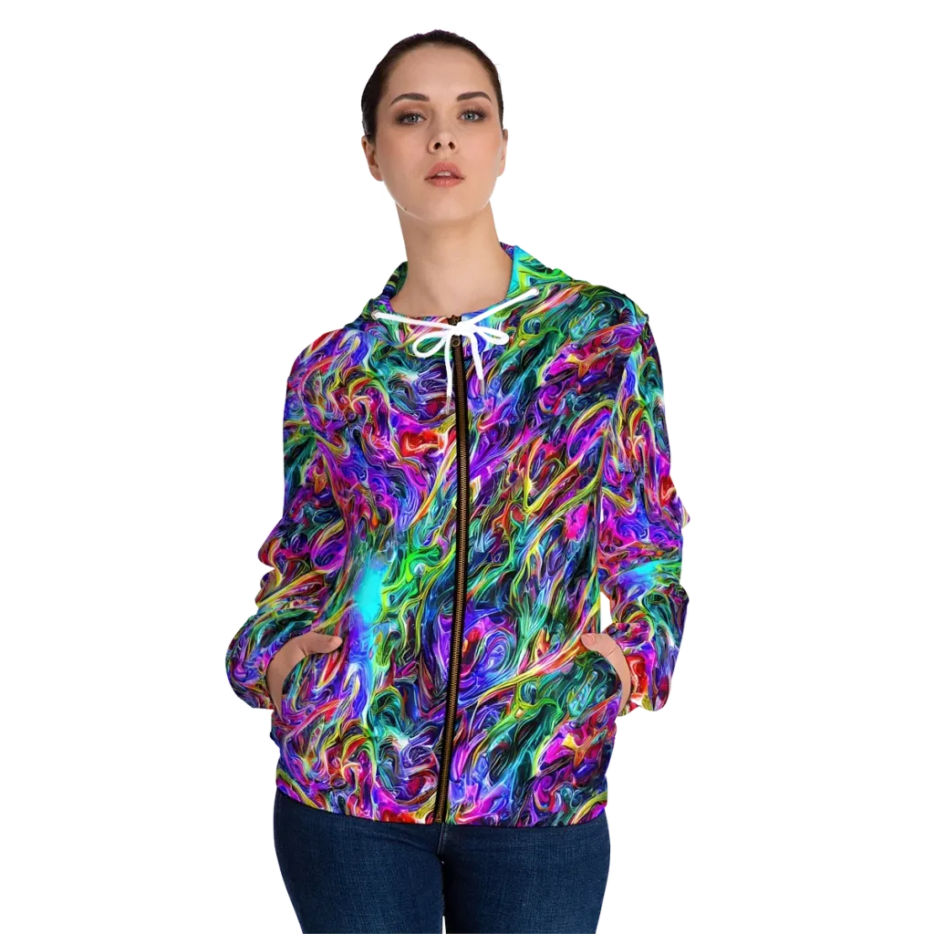 Synthetic Sunset on Women's Full-Zip Hoodie — Front On Person