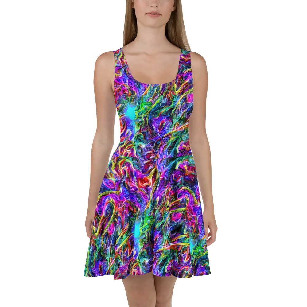 Synthetic Sunset on Skater Dress — Front
