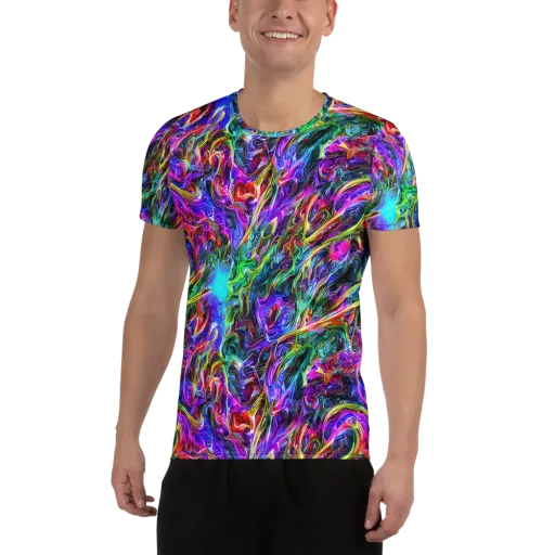 Synthetic Sunset on a Men's Athletic T-Shirt