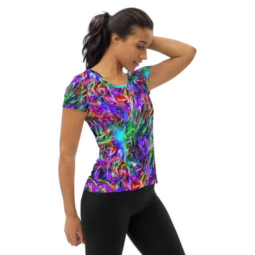 Synthetic Sunset on a Women's Athletic T-Shirt