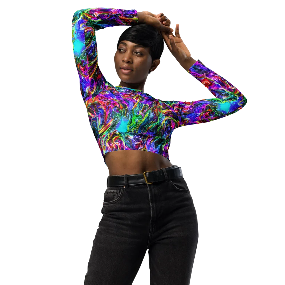 Synthetic Sunset on Long Sleeve Crop Top — Front