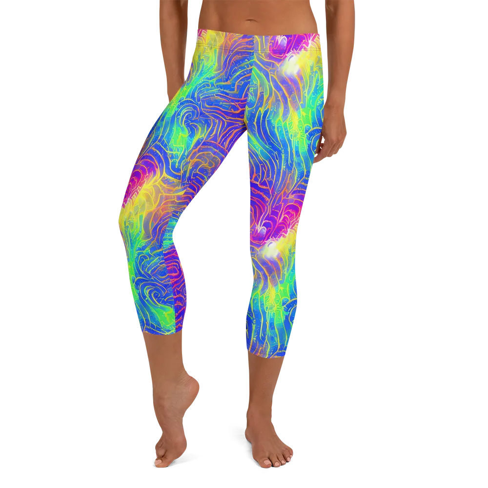 Ultraviolet Waves on Capri Leggings — Front