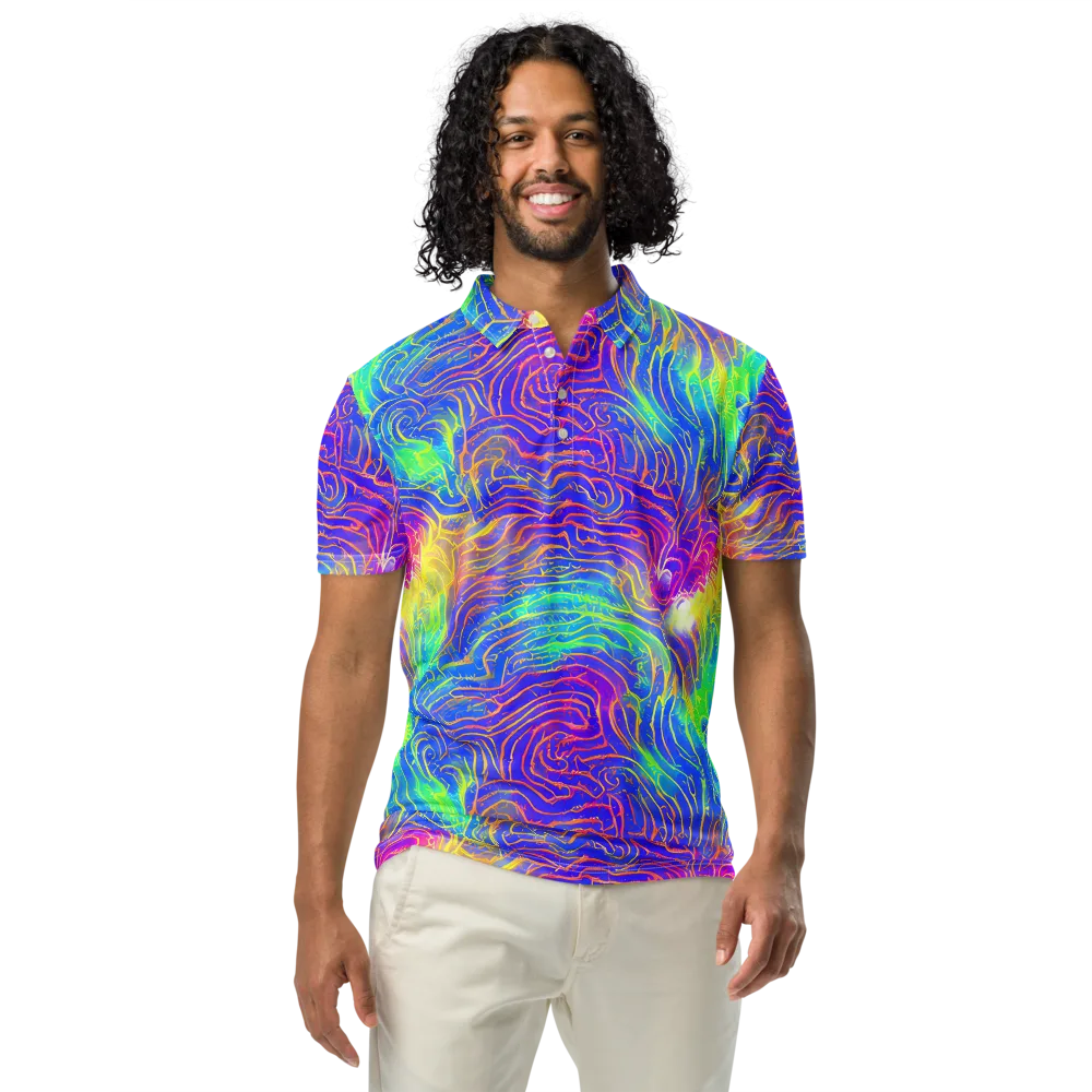 Ultraviolet Waves on Men's Slim Fit Polo Shirt — Front
