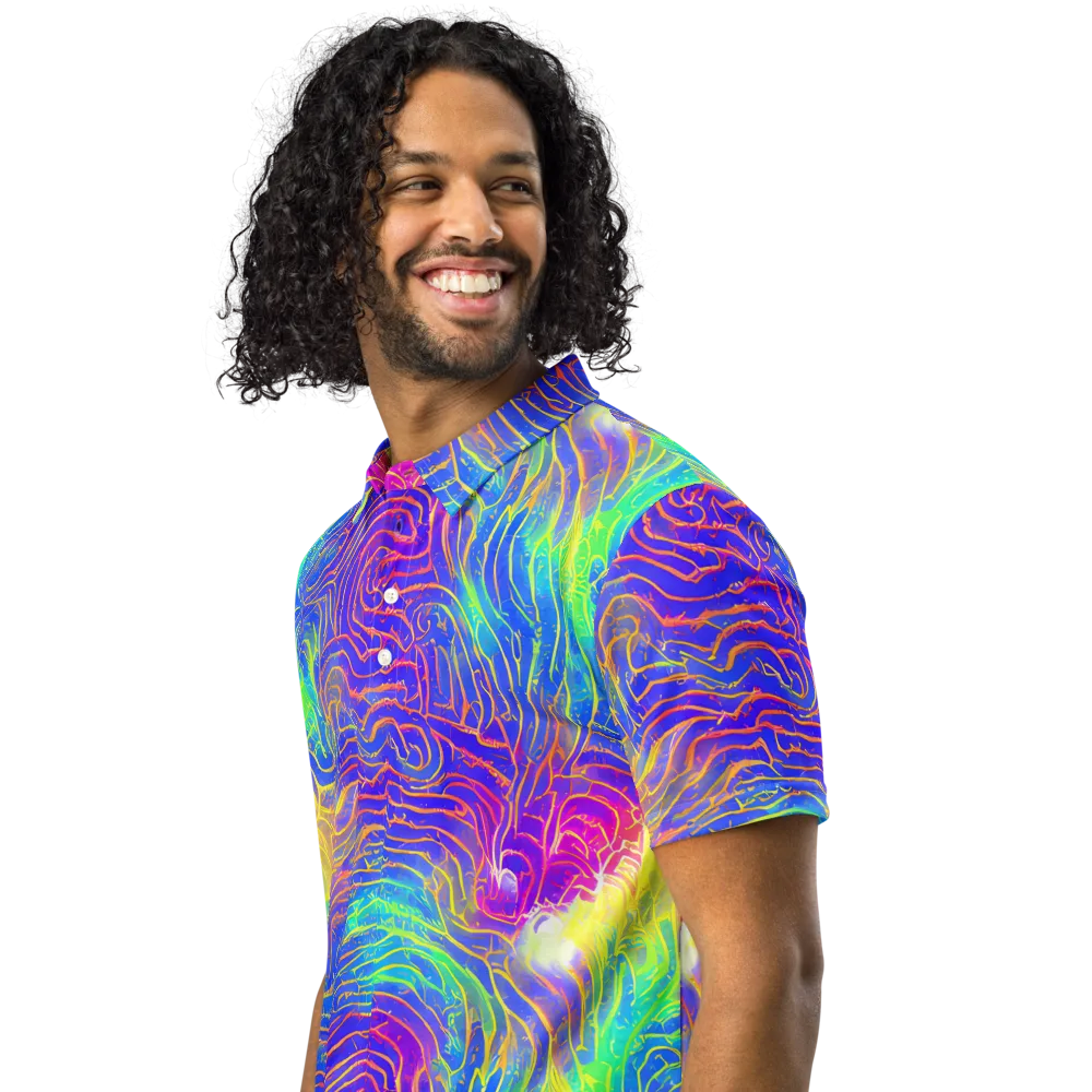Ultraviolet Waves on Men's Slim Fit Polo Shirt — Left Front