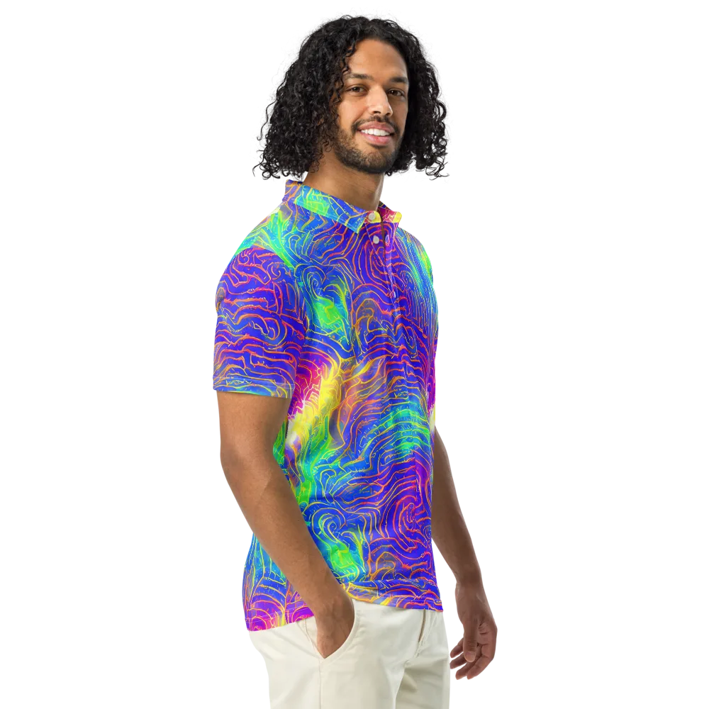 Ultraviolet Waves on Men's Slim Fit Polo Shirt — Right Front