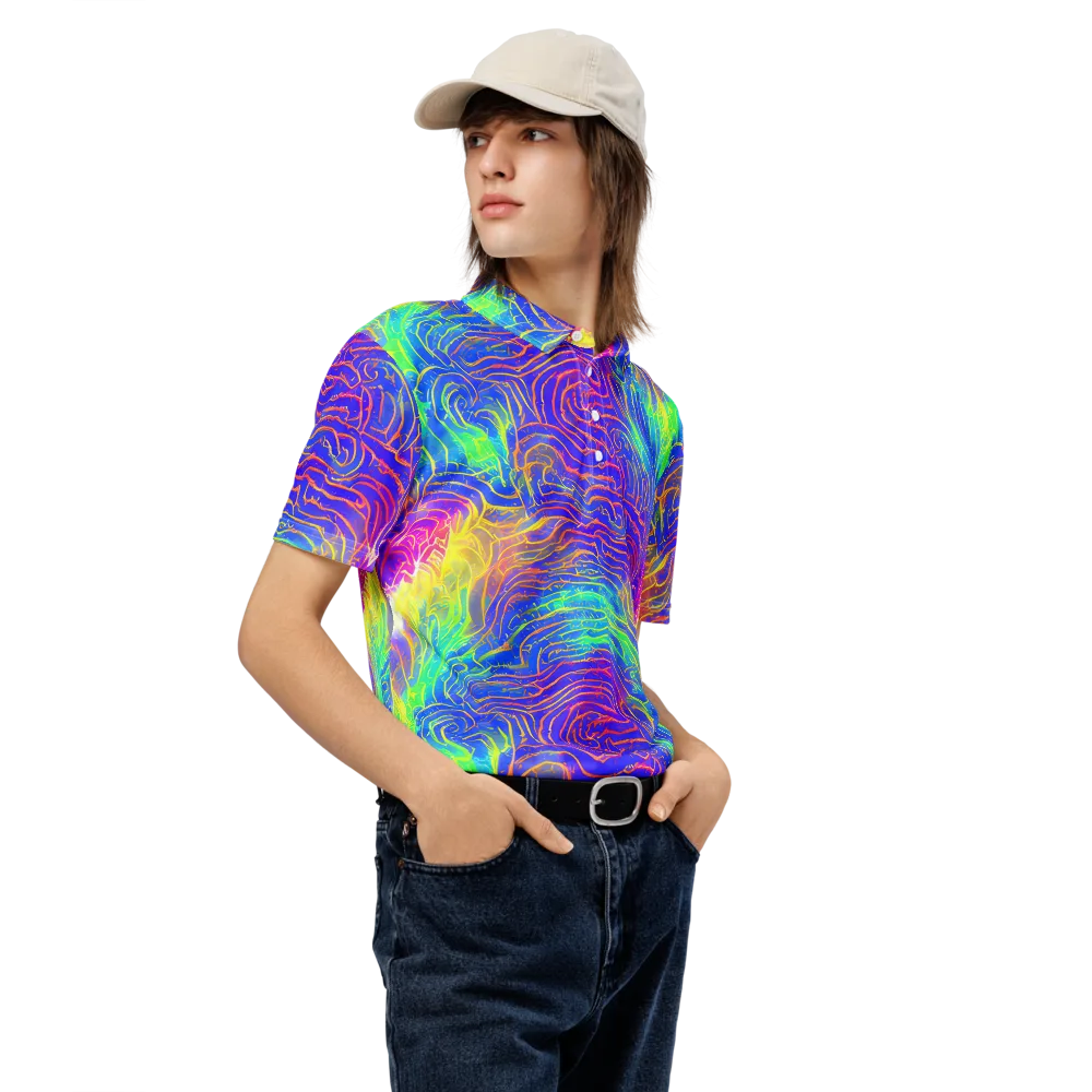 Ultraviolet Waves on Men's Slim Fit Polo Shirt — Right Front