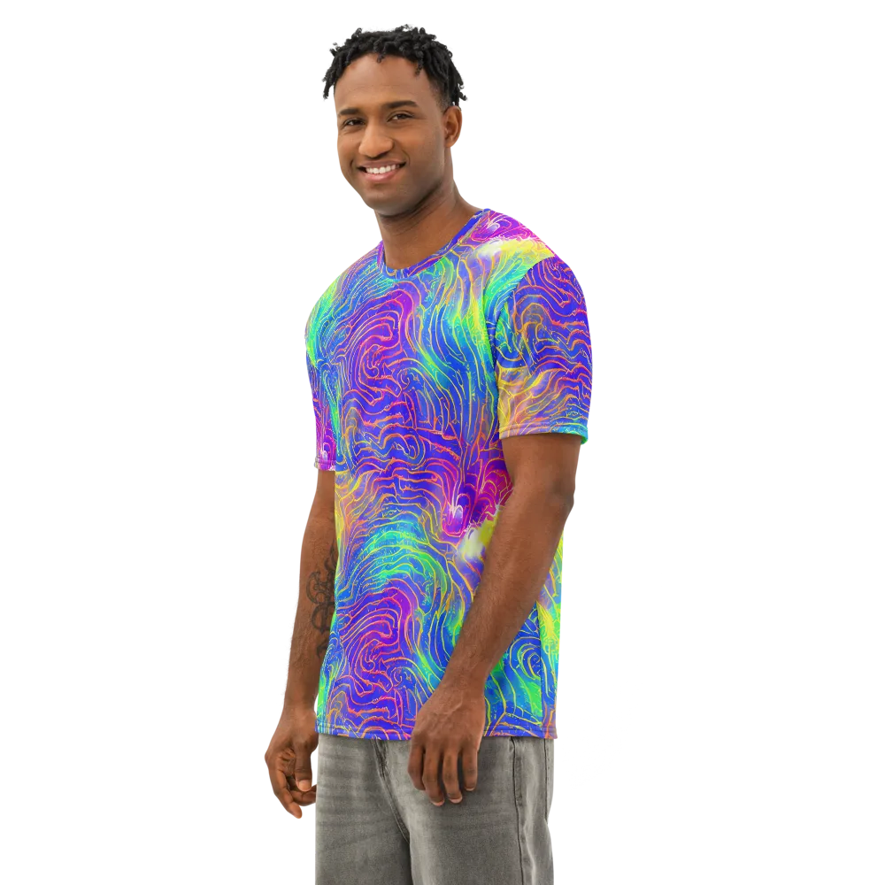Ultraviolet Waves on Men's Cotton Crew Neck T-Shirt — Left Front