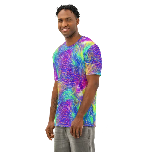 Ultraviolet Waves on a Men's Cotton Crew Neck T-Shirt