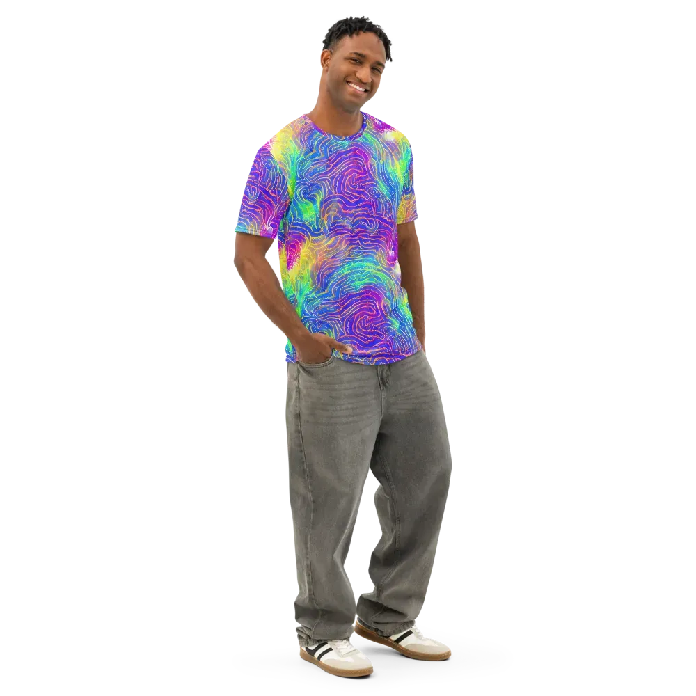 Ultraviolet Waves on Men's Cotton Crew Neck T-Shirt — Right Front