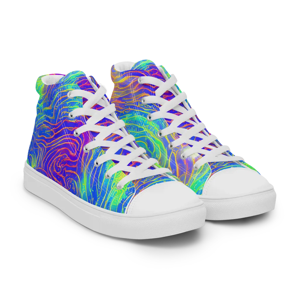 Ultraviolet Waves on Men's High Top Canvas Shoes — Right Front