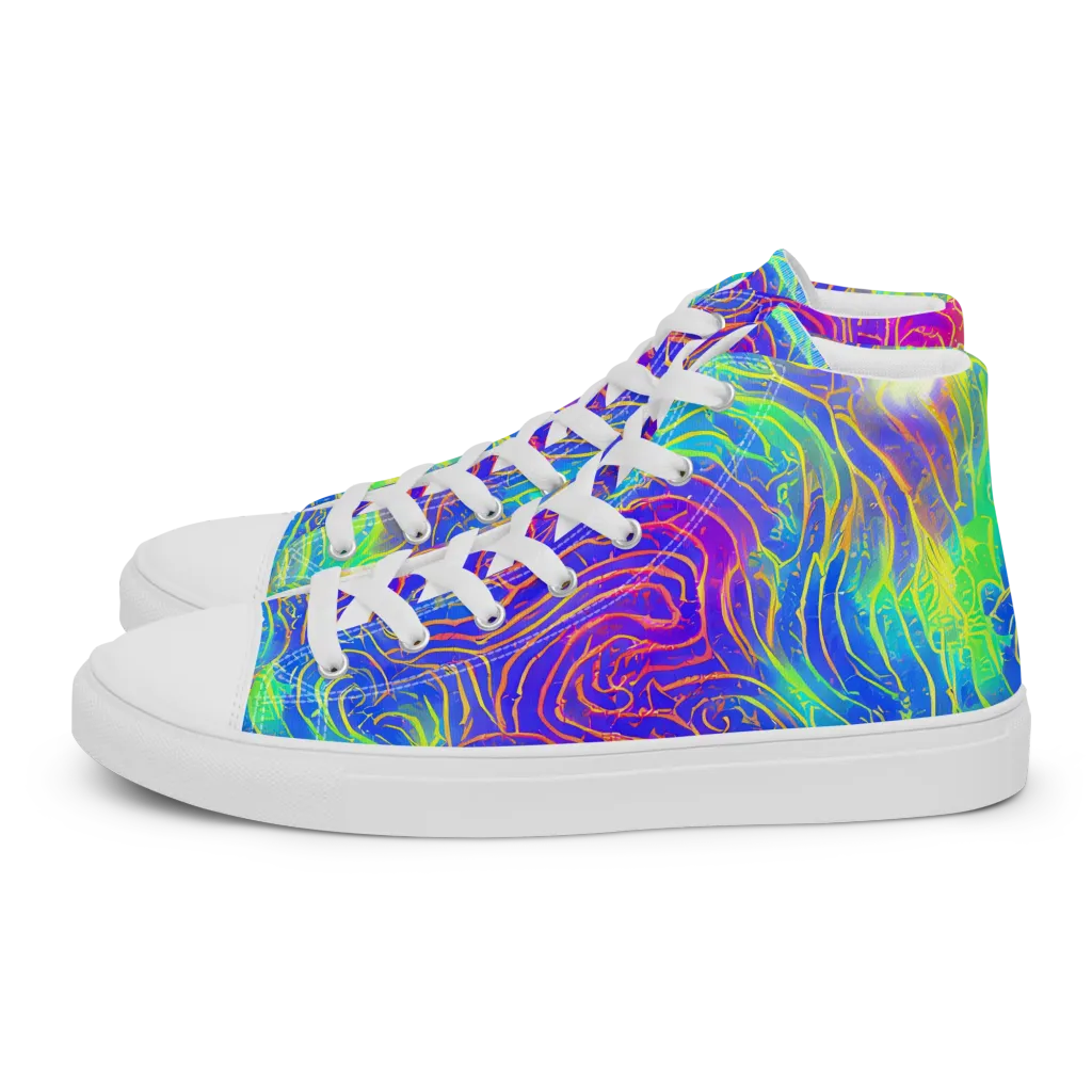 Ultraviolet Waves on Men's High Top Canvas Shoes — Left