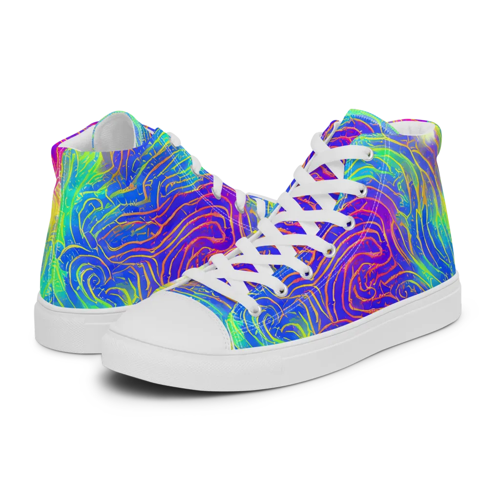 Ultraviolet Waves on Men's High Top Canvas Shoes — Left