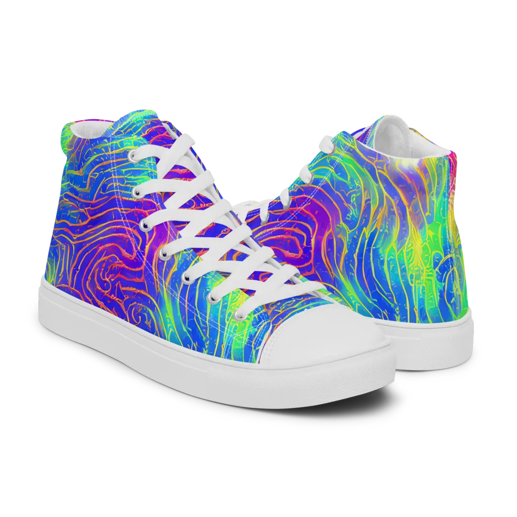 Ultraviolet Waves on Men's High Top Canvas Shoes — Right