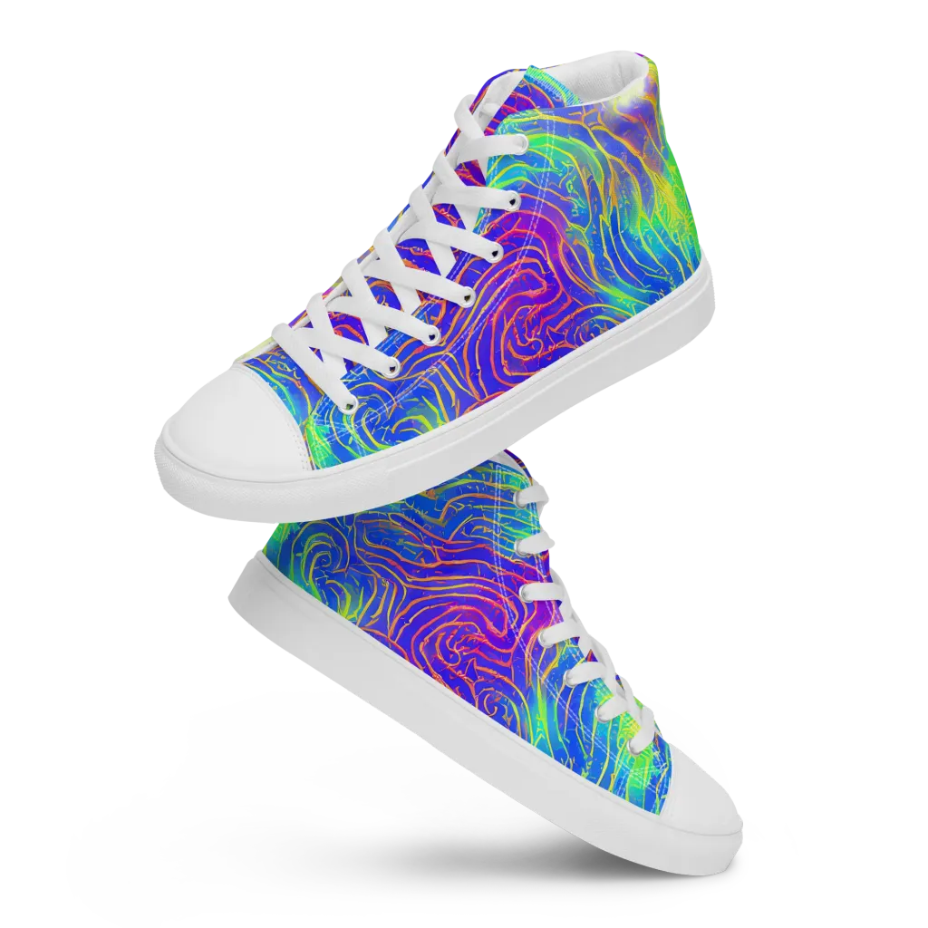 Ultraviolet Waves on Men's High Top Canvas Shoes — Front