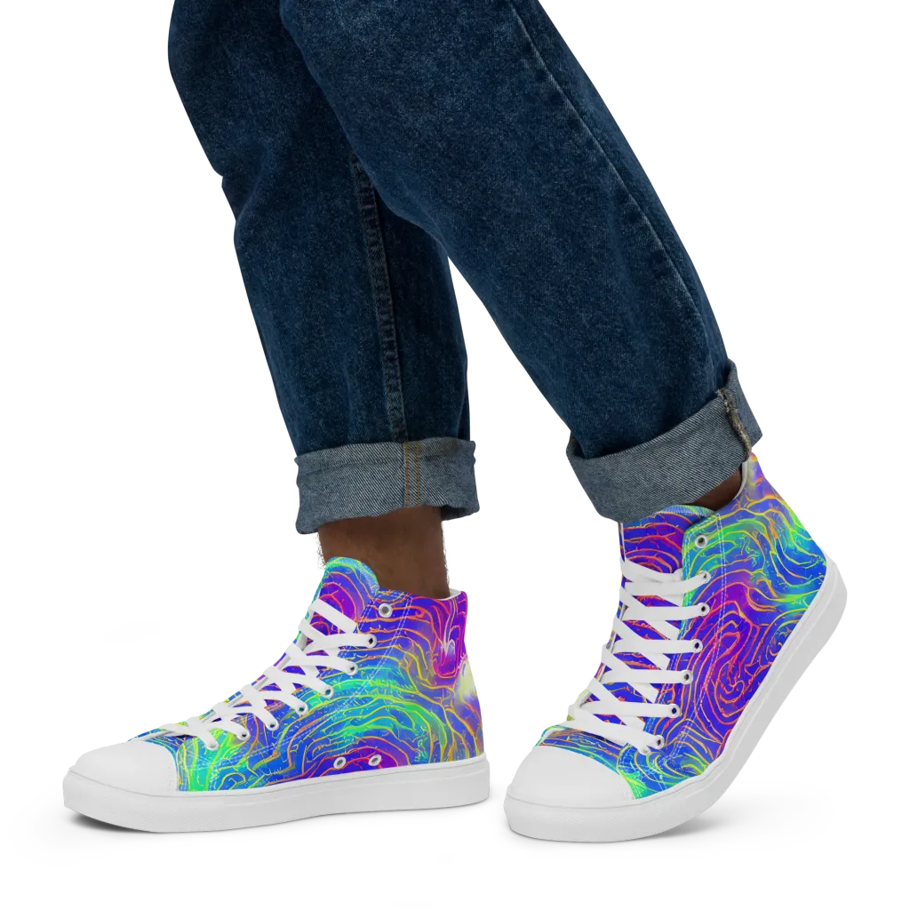 Ultraviolet Waves on Men's High Top Canvas Shoes — Left