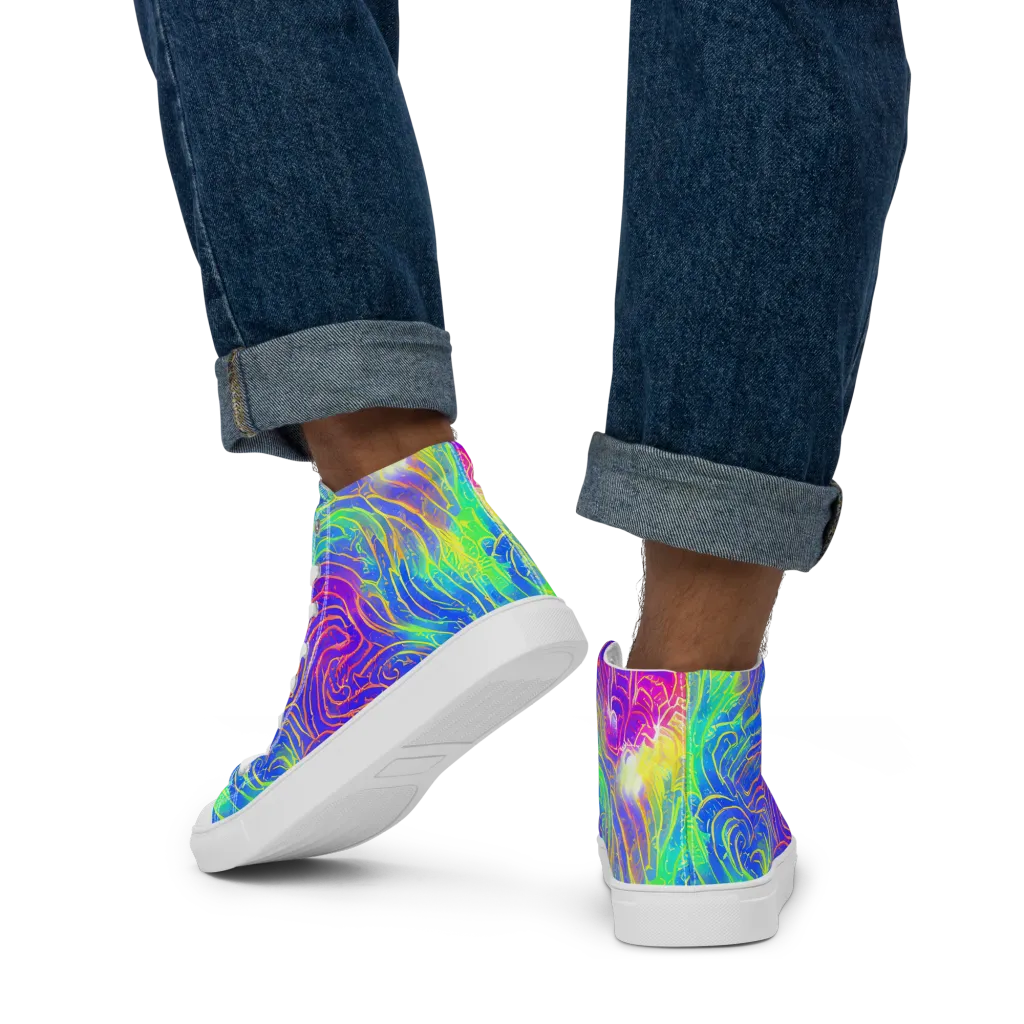 Ultraviolet Waves on Men's High Top Canvas Shoes — Back