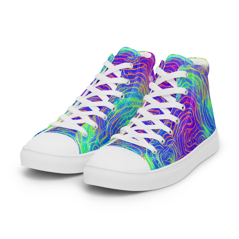 Ultraviolet Waves on Women's High Top Canvas Shoes — Left Front