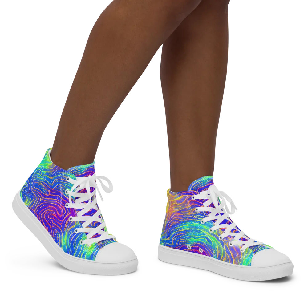 Ultraviolet Waves on Women's High Top Canvas Shoes — Right