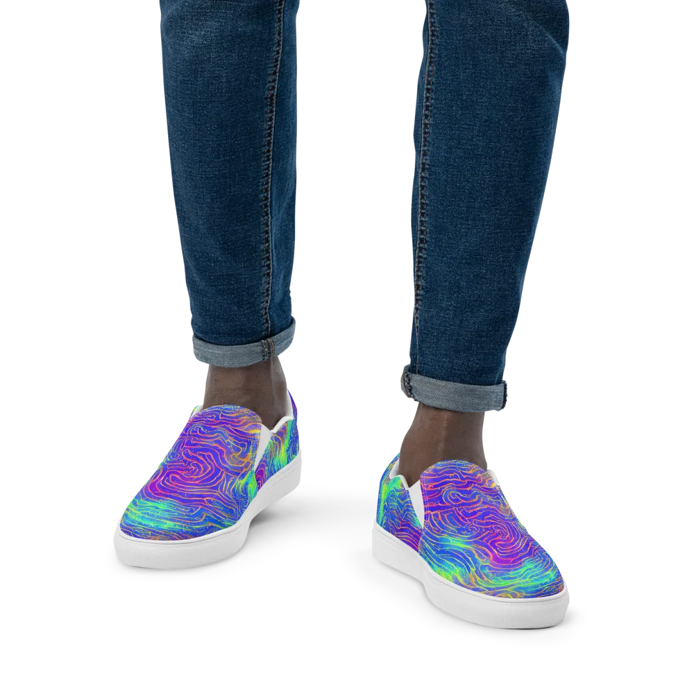 Ultraviolet Waves on Men's Slip-On Canvas Shoes — Front