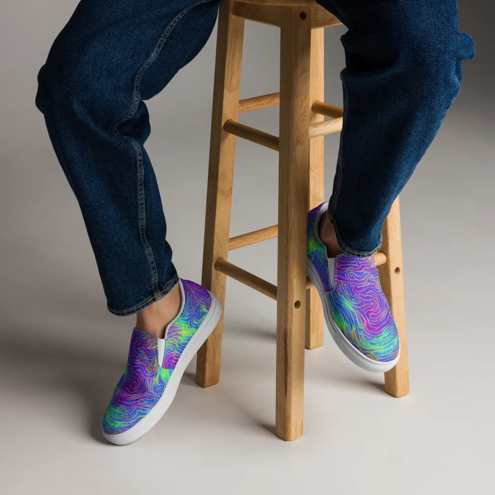 Ultraviolet Waves on Men's Slip-On Canvas Shoes — Front