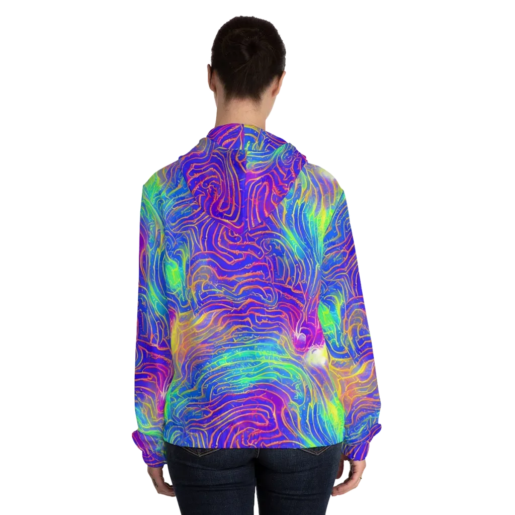 Ultraviolet Waves on Women's Full-Zip Hoodie — Back On Person