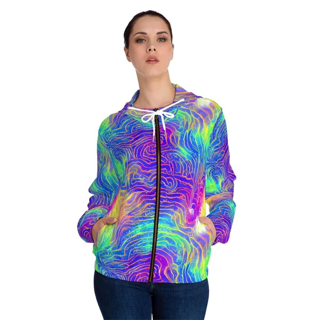 Ultraviolet Waves on Women's Full-Zip Hoodie — Front On Person