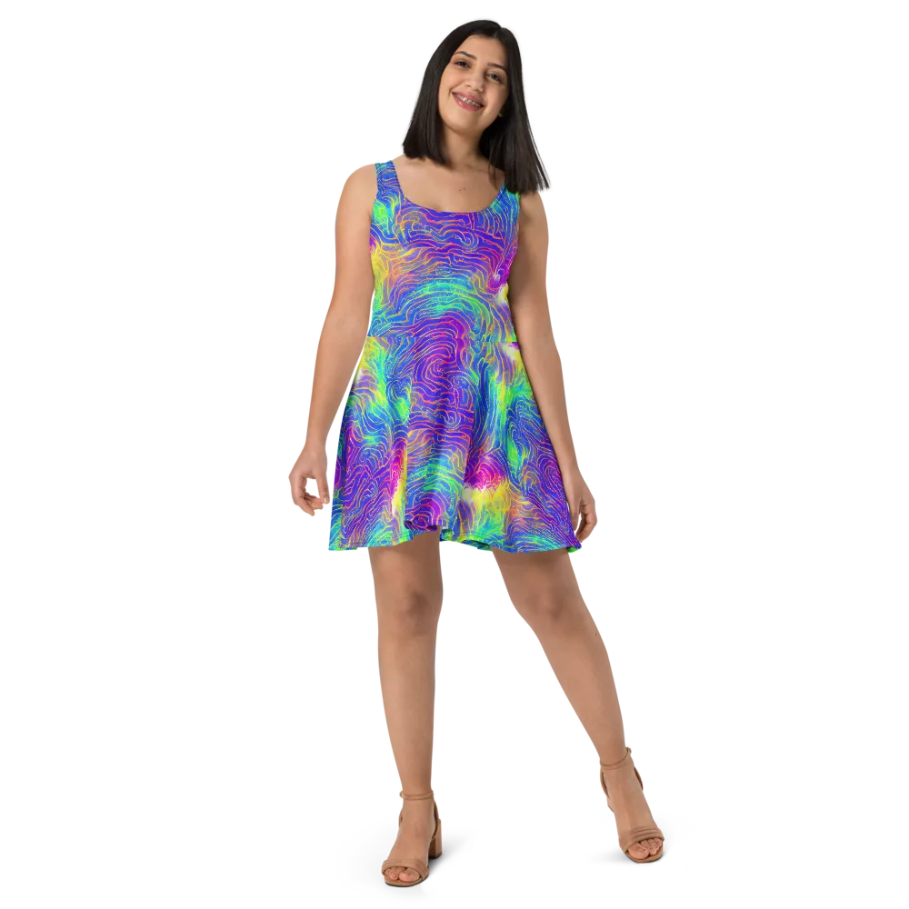 Ultraviolet Waves on Skater Dress — Front